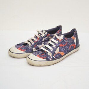 Coach Barrett Navy Scribble Lace Up Sneakers Pre Owned Size 7.5B